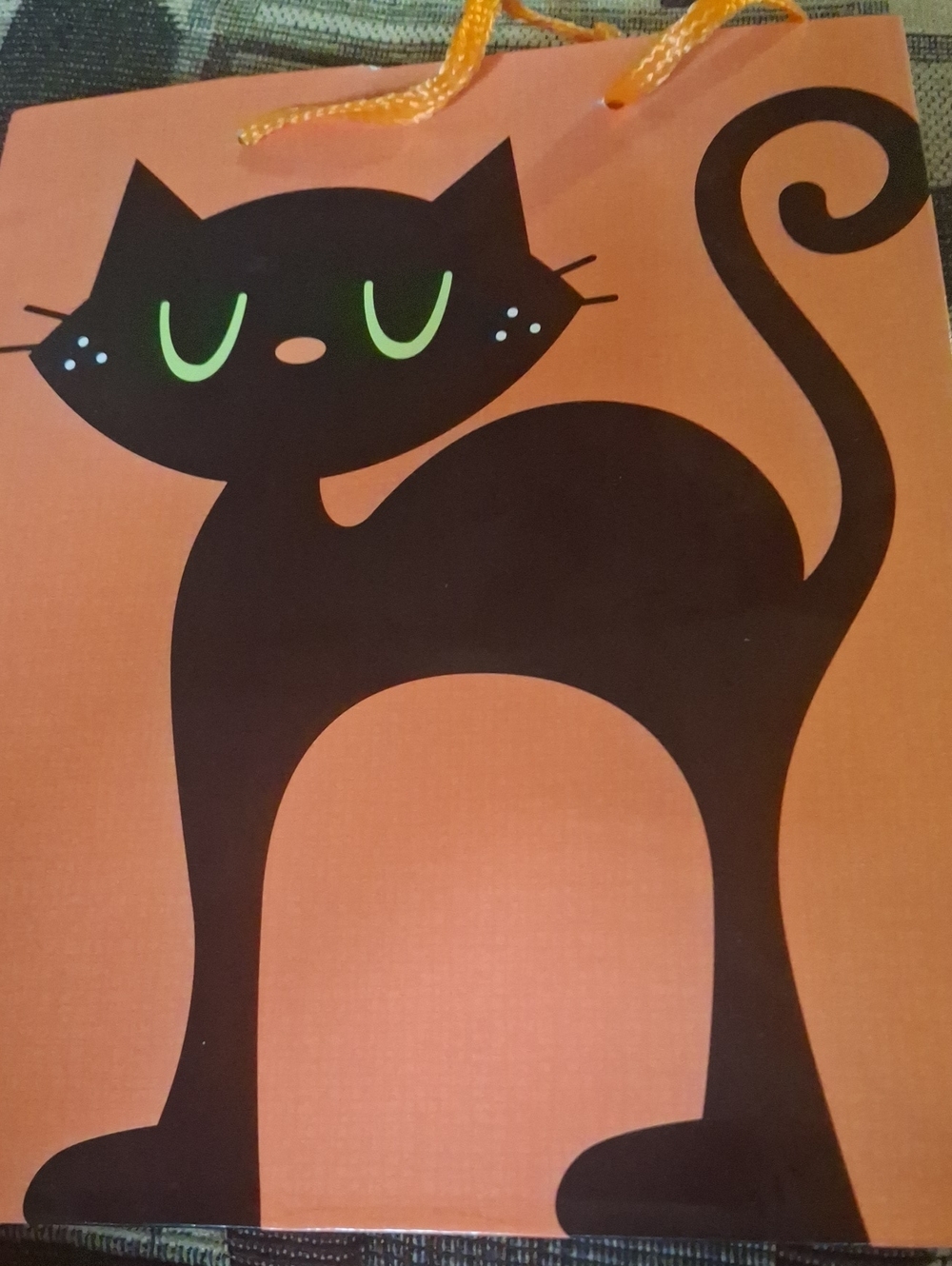Orange Gift Bag Black Cat Design Halloween